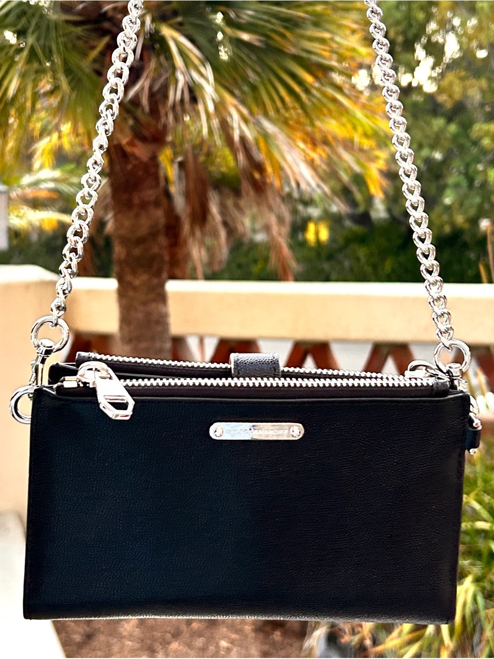 Rebecca Minkoff Crossbody Bag / Wallet Black with Silver Tone Chain Strap - Picture 6 of 8